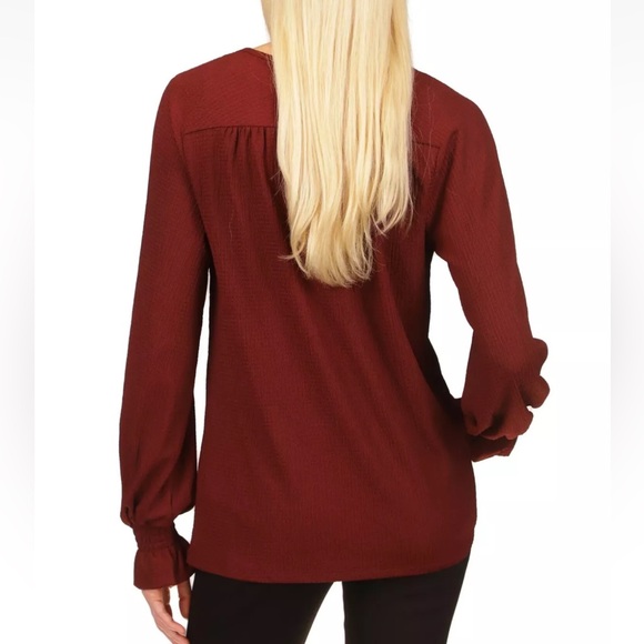 MICHAEL Michael Kors Maroon Merlot V-Neck Top XS Solid Raglan Peasant Tunic - Picture 2 of 8